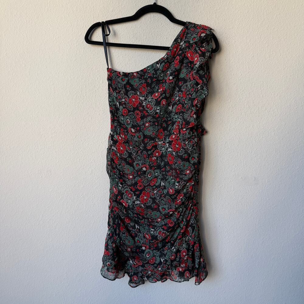 Veronica Beard Ballard Dark Floral Silk One Shoulder Mini Dress Size 2 - Picture 3 of 7